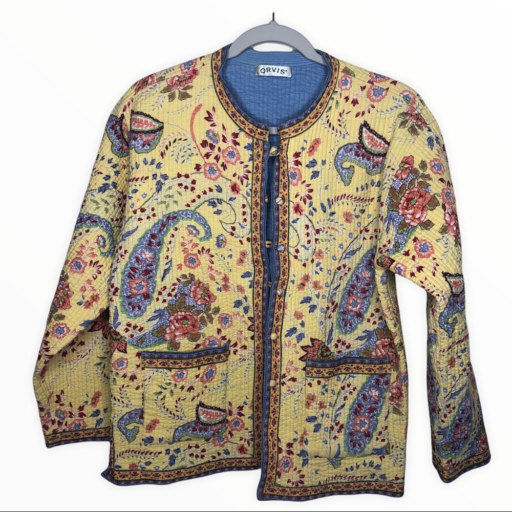 Orvis Quilted Double Sided Yellow Floral Blazer S-2-0159
